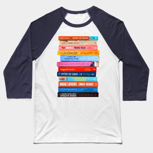 Romance Book Stack Booktok Baseball T-Shirt by Hanneliza